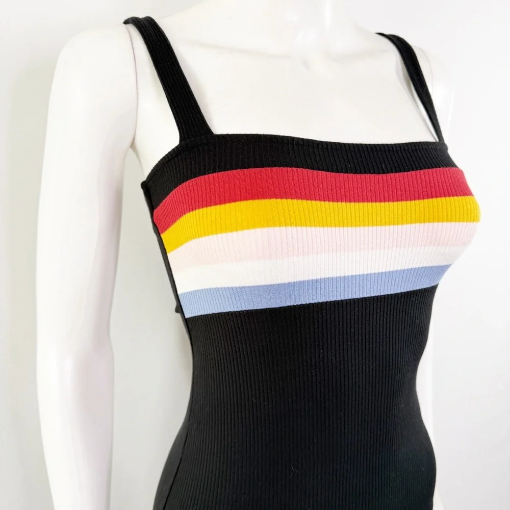 Aero Seriously Soft Black Mini Dress Size XS Square Neck Bodycon Retro Summer - Picture 4 of 8